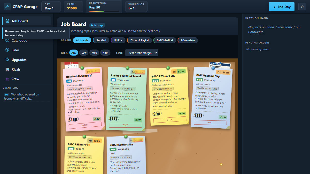 The Job Board — listings of broken CPAP machines for sale